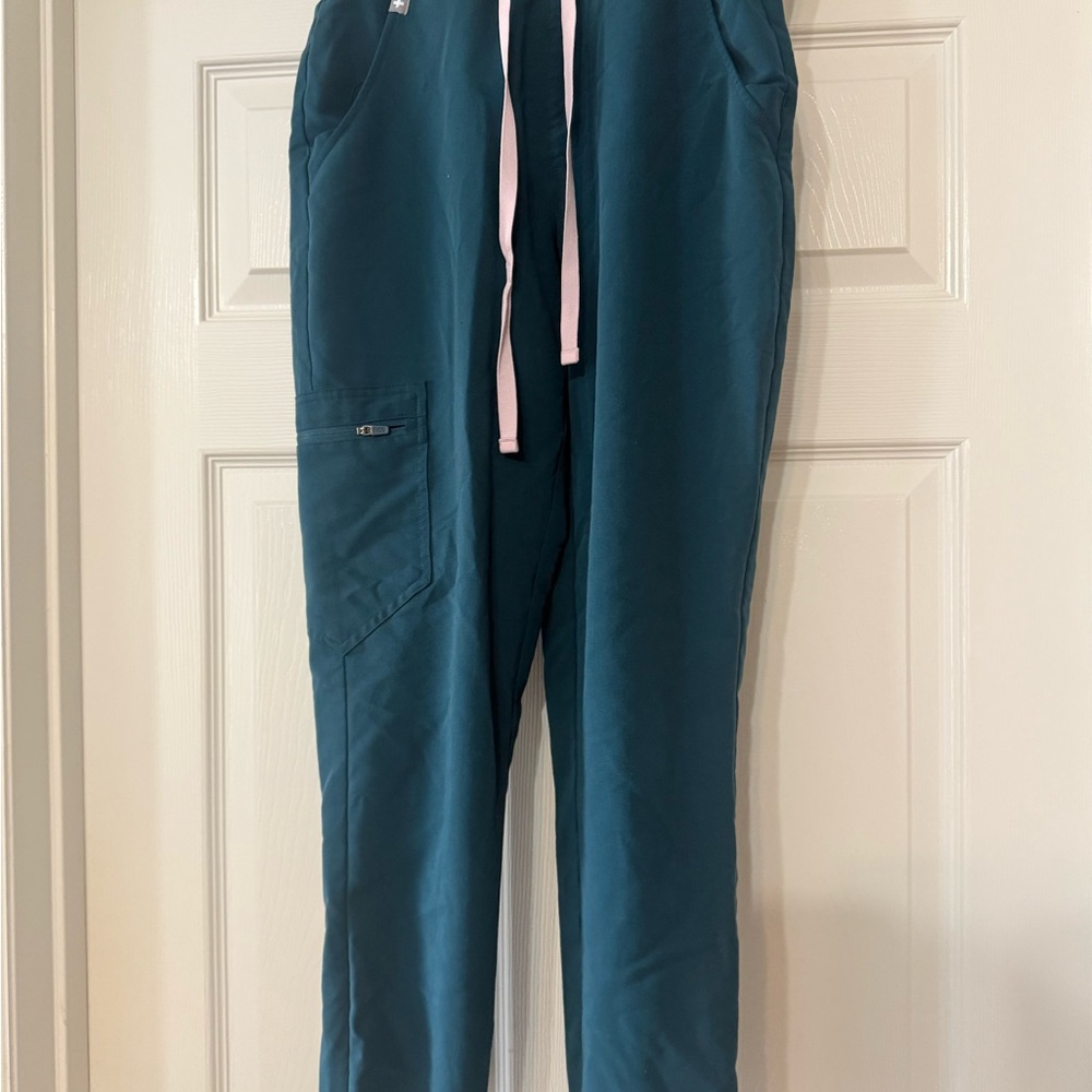 Teal Scrub Pants with Pink Drawstring